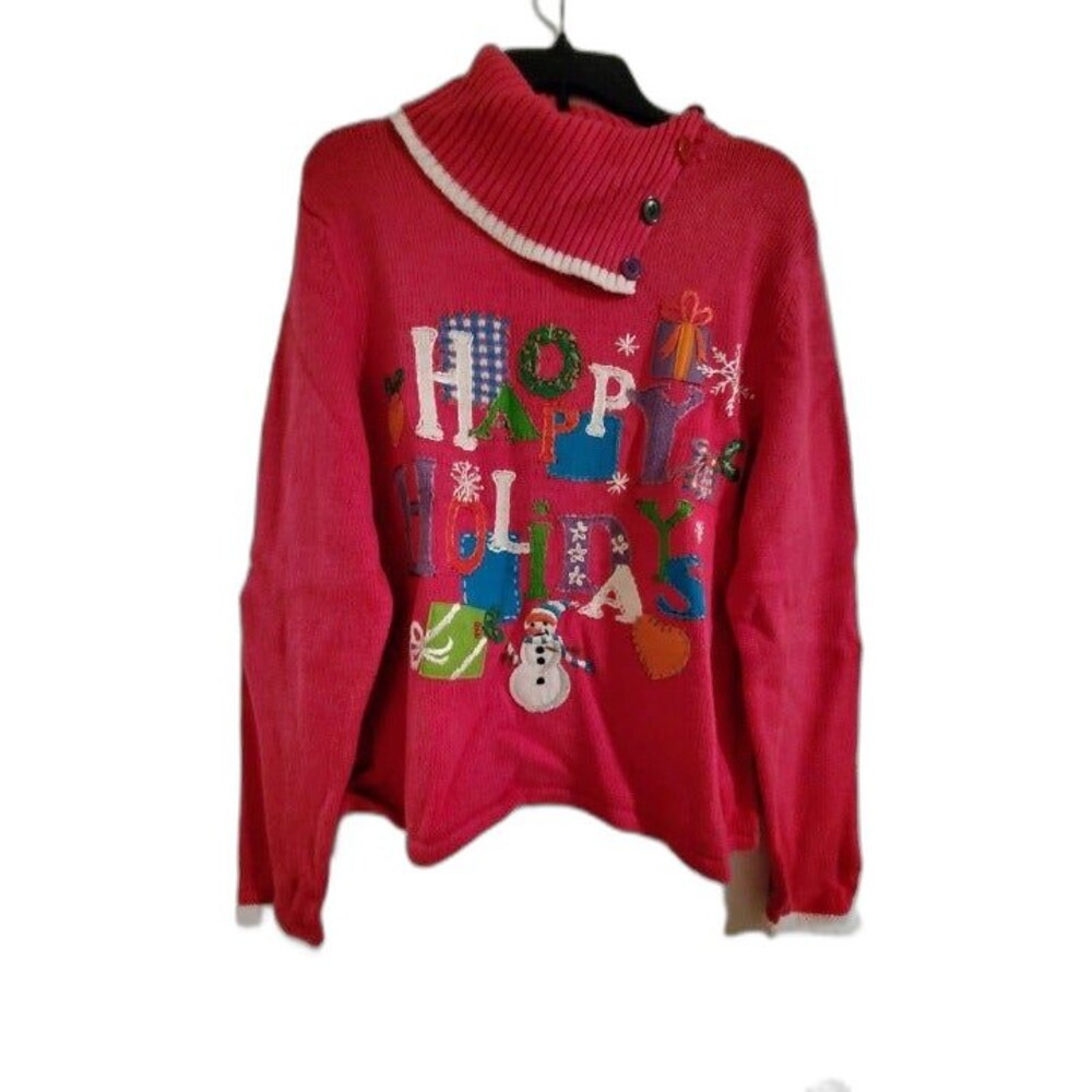 Women's Tiara International Holiday Cowl Neck Cotton Sweater XL New with Tags